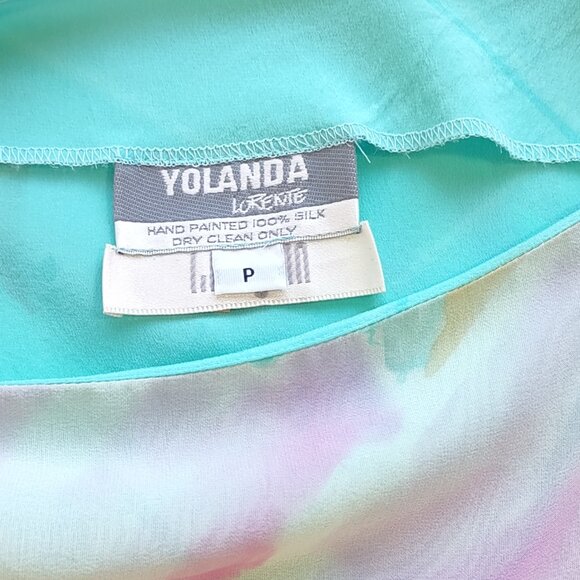 Yolanda Lorente Hand Painted Pastel Floral Silk Blouse Flowy Chiffon Small - Picture 10 of 13